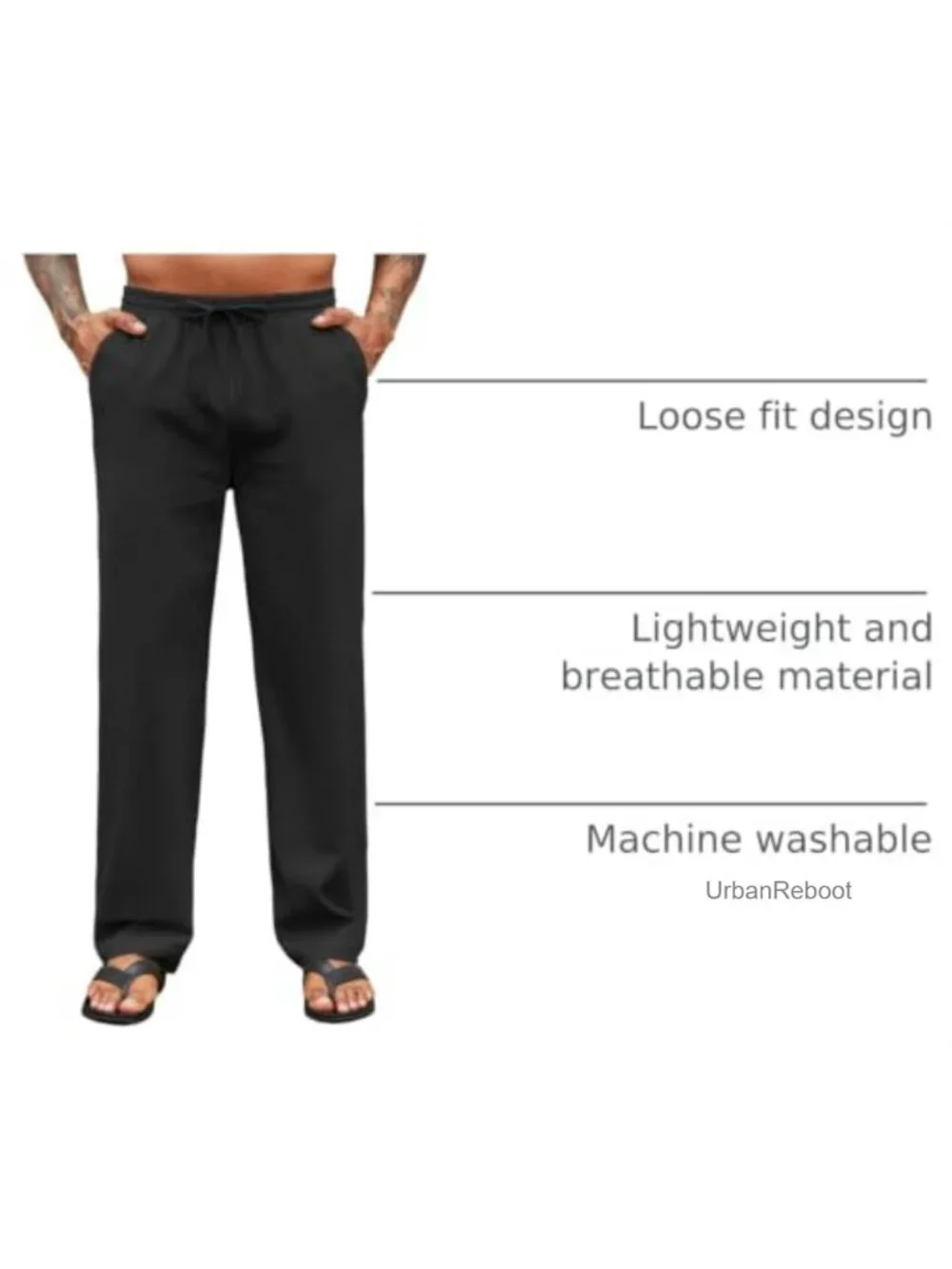 Men's Cotton Linen Drawstring Pants Lightweight Casual Summer Beach Trousers